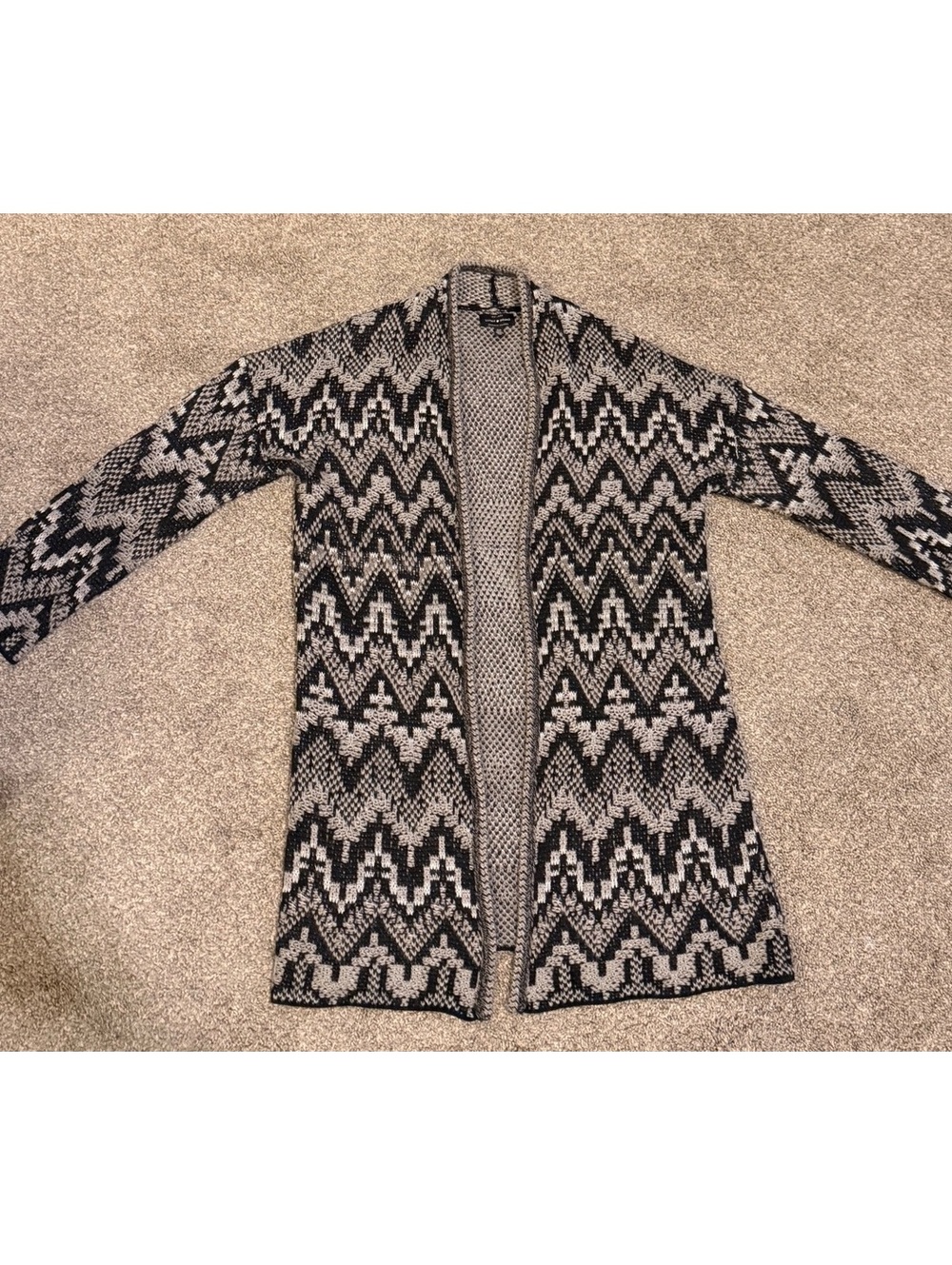 Lucky Brand Black & Gray Southwestern Open Front Cardigan – Women’s Small